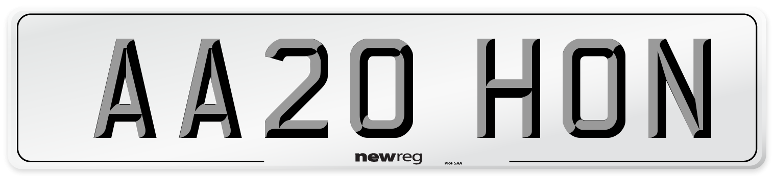 AA20 HON Number Plate from New Reg